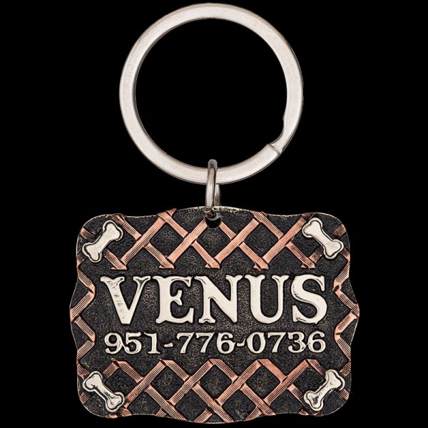 Venus, German Silver base, Dog Bones, and lettering.  Cross slats of Copper.  For Beautiful pets only!